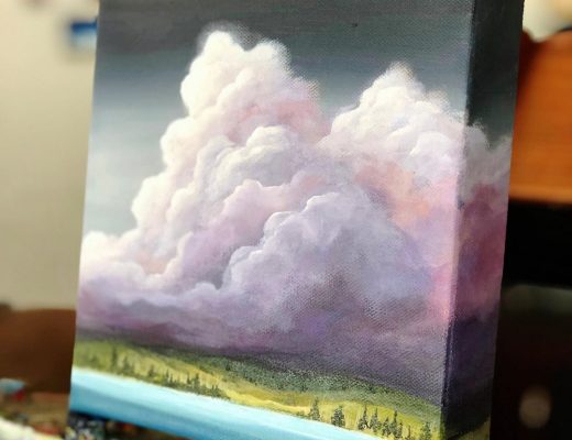Mya Bessette art - landscape with purple and white clouds