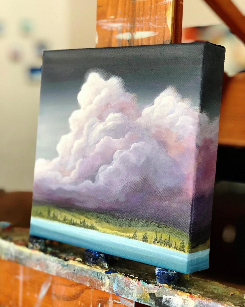 Mya Bessette art - landscape with purple and white clouds