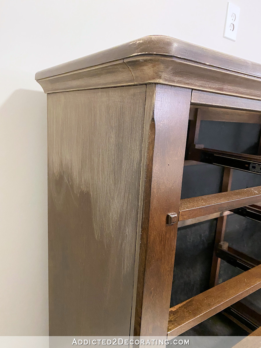 dresser makeover - step 1 - sand the oriignal finish