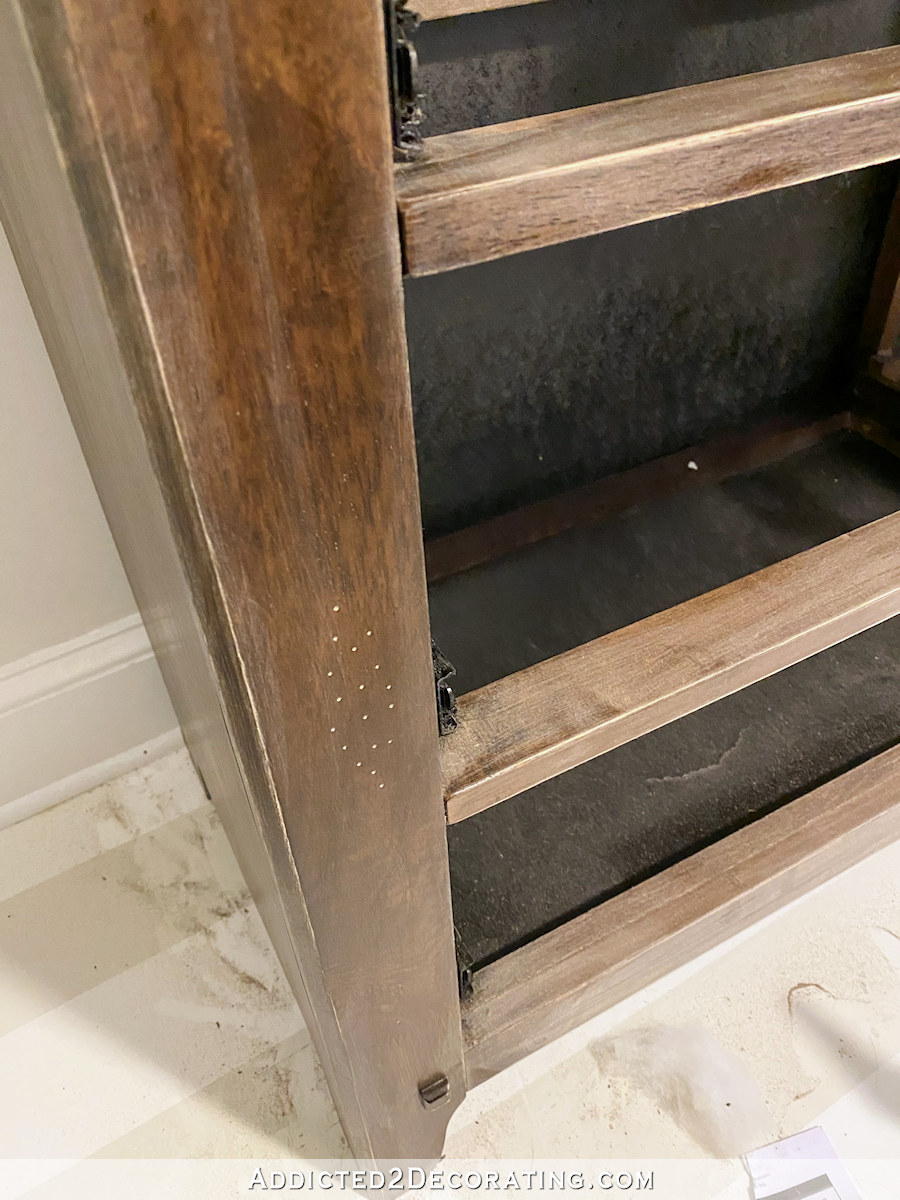 dresser makeover - step 2 - wood fill and caulk