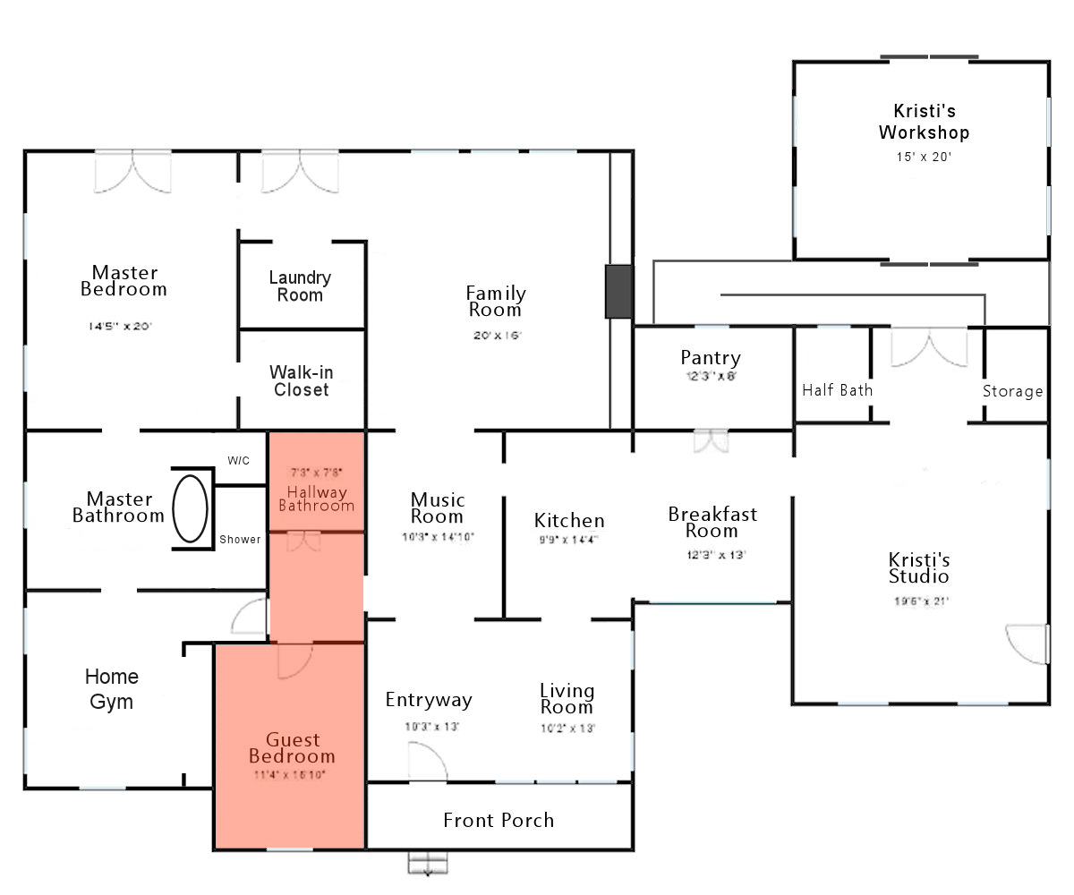 floor plan - guest bedroom and hallway bathroom secluded