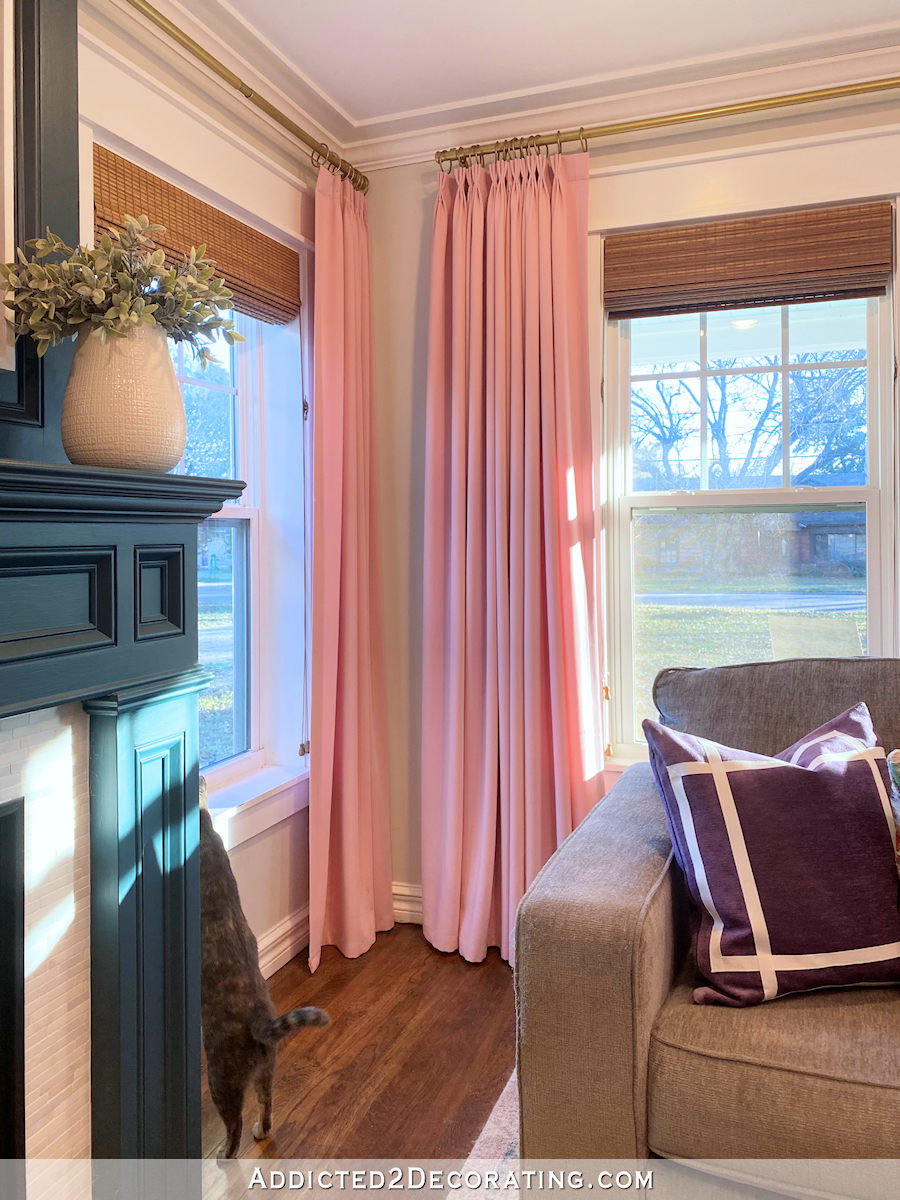hemmed pink living room curtains - 1
