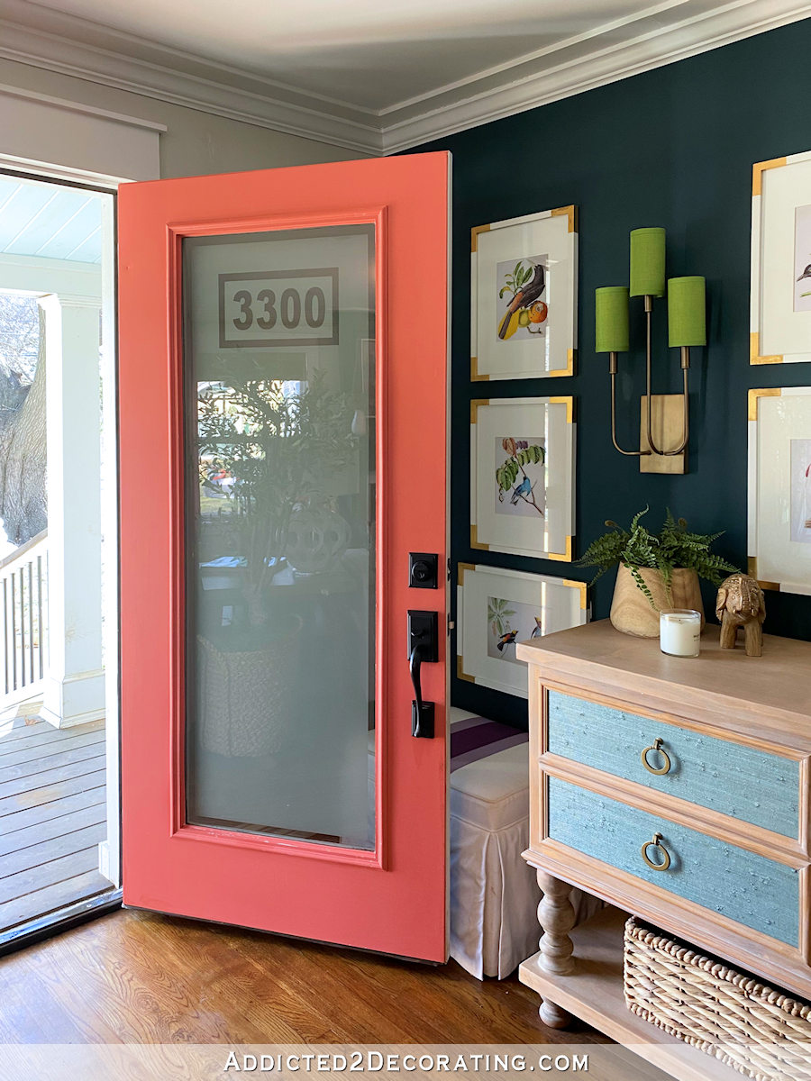 diy frostred front door with house numbers using Gila privacy film from Home Depot