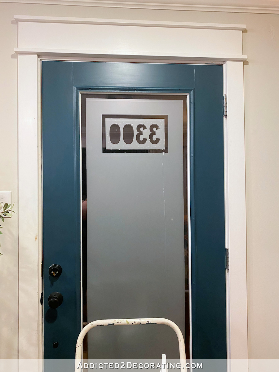 diy frostred front door with house numbers - 9