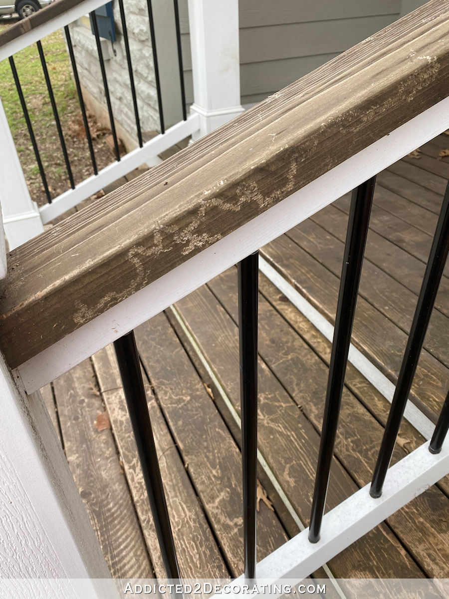 front porch - stain wearing off of cedar boards - 3