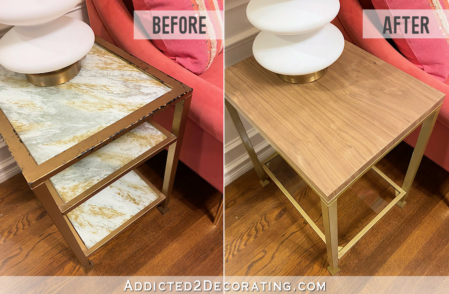 metal and glass side table makeover - before and after 1