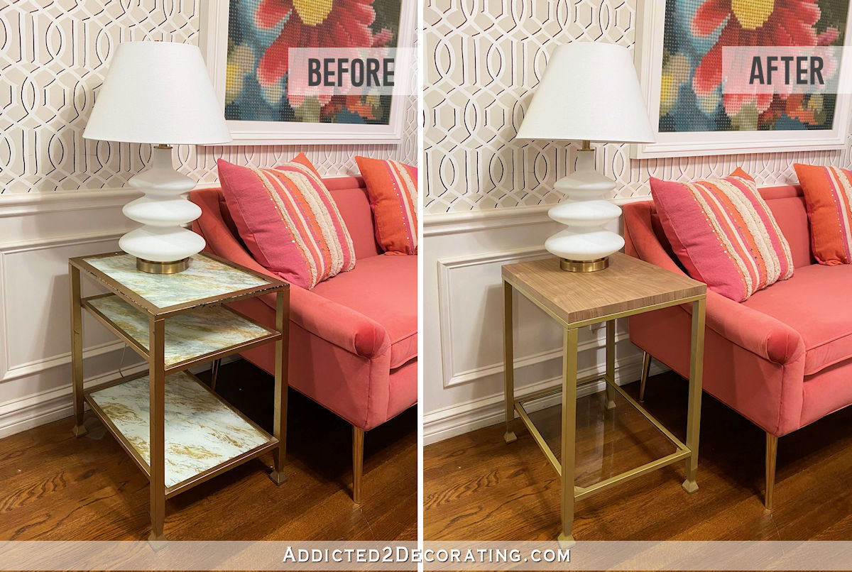 metal and glass side table makeover - before and after 2