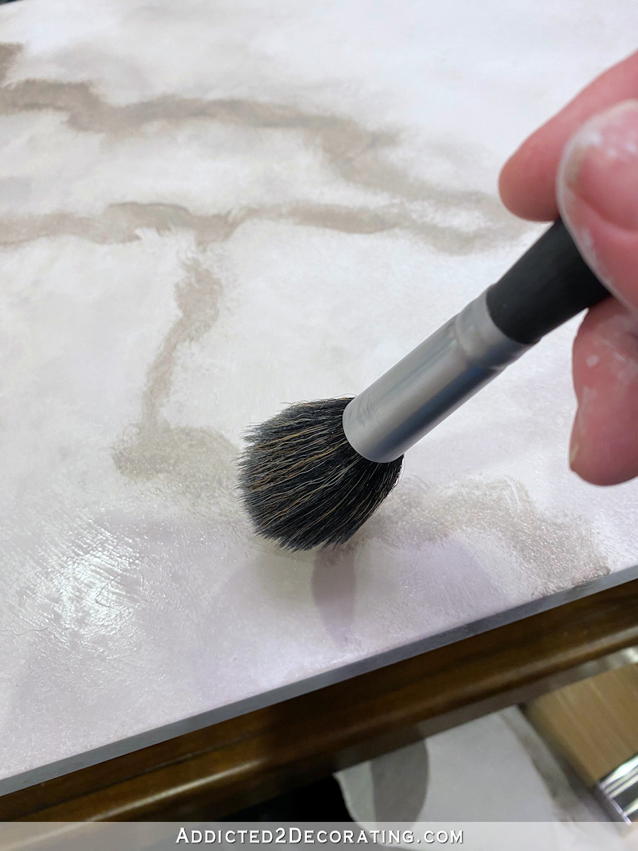 diy faux marble coffee table - 10 - use a softener brush on the large veins