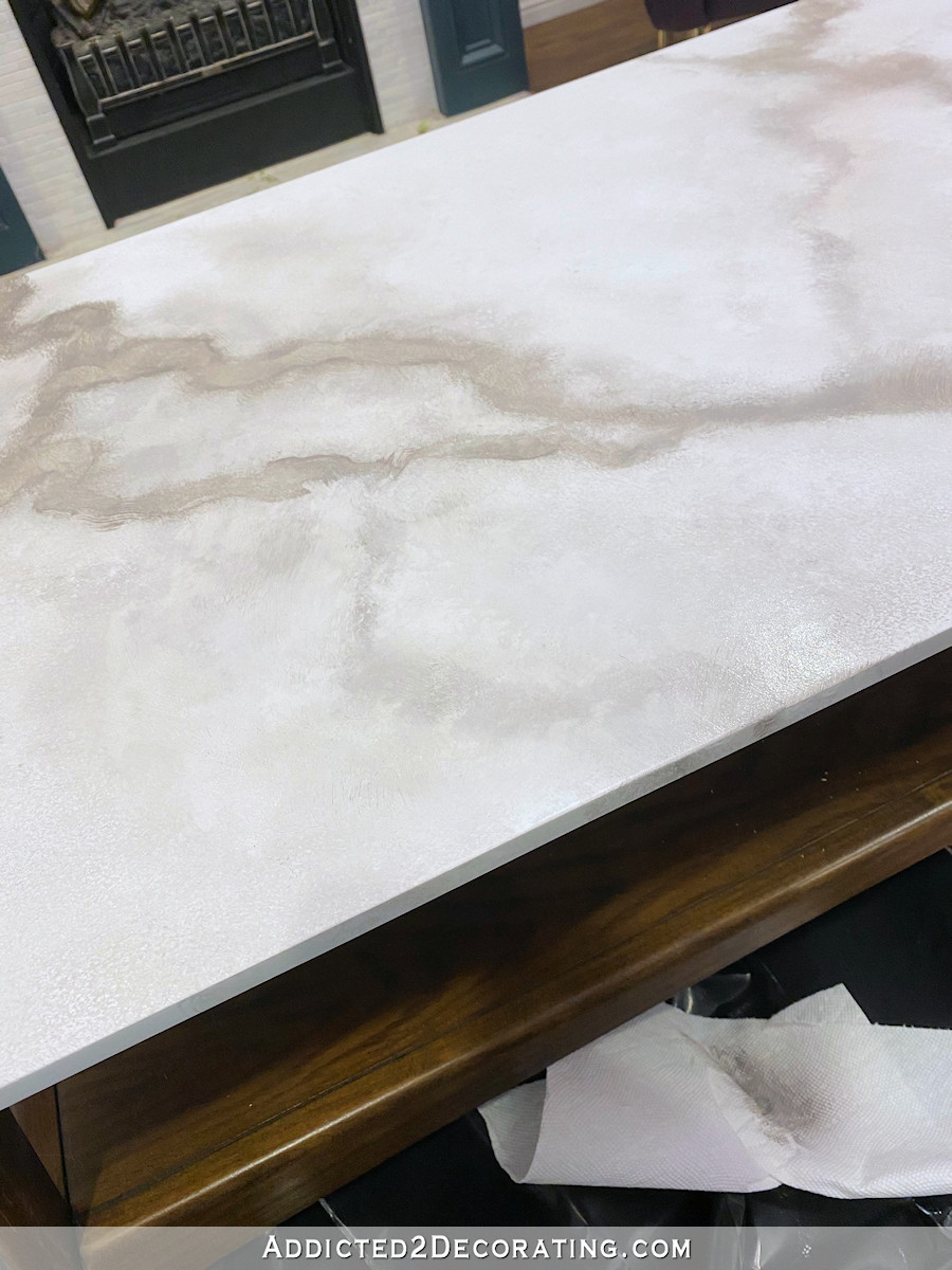 DIY faux marble coffee table - 14 - large root canal softened with white paint