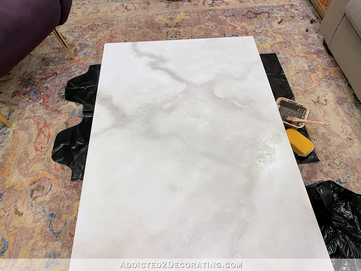 diy faux marble coffee table - 16 - softened gray veins compared to original gray veins