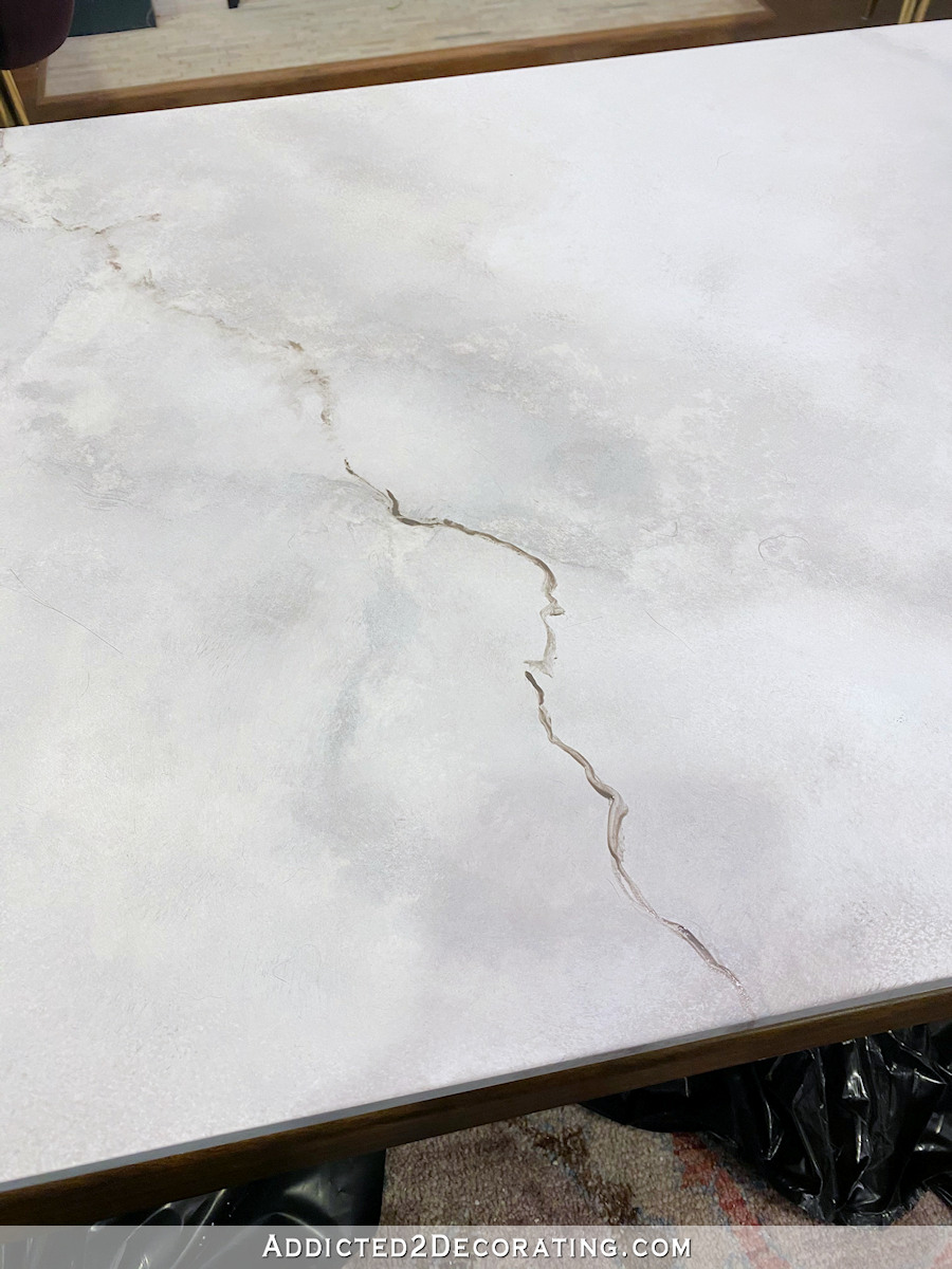 diy faux marble coffee table - 19 - paint smaller darker veins