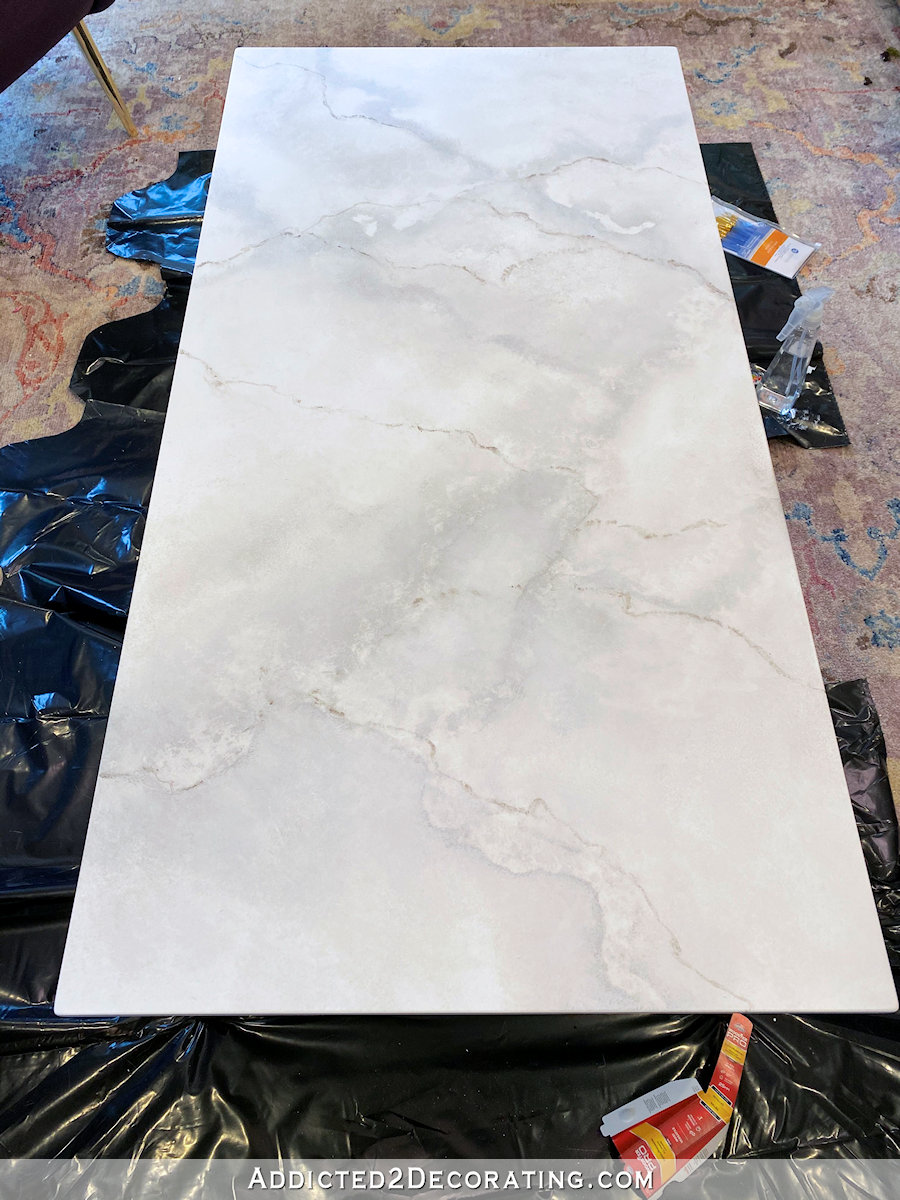 diy faux marble coffee table - 22 - finished top with clear coat
