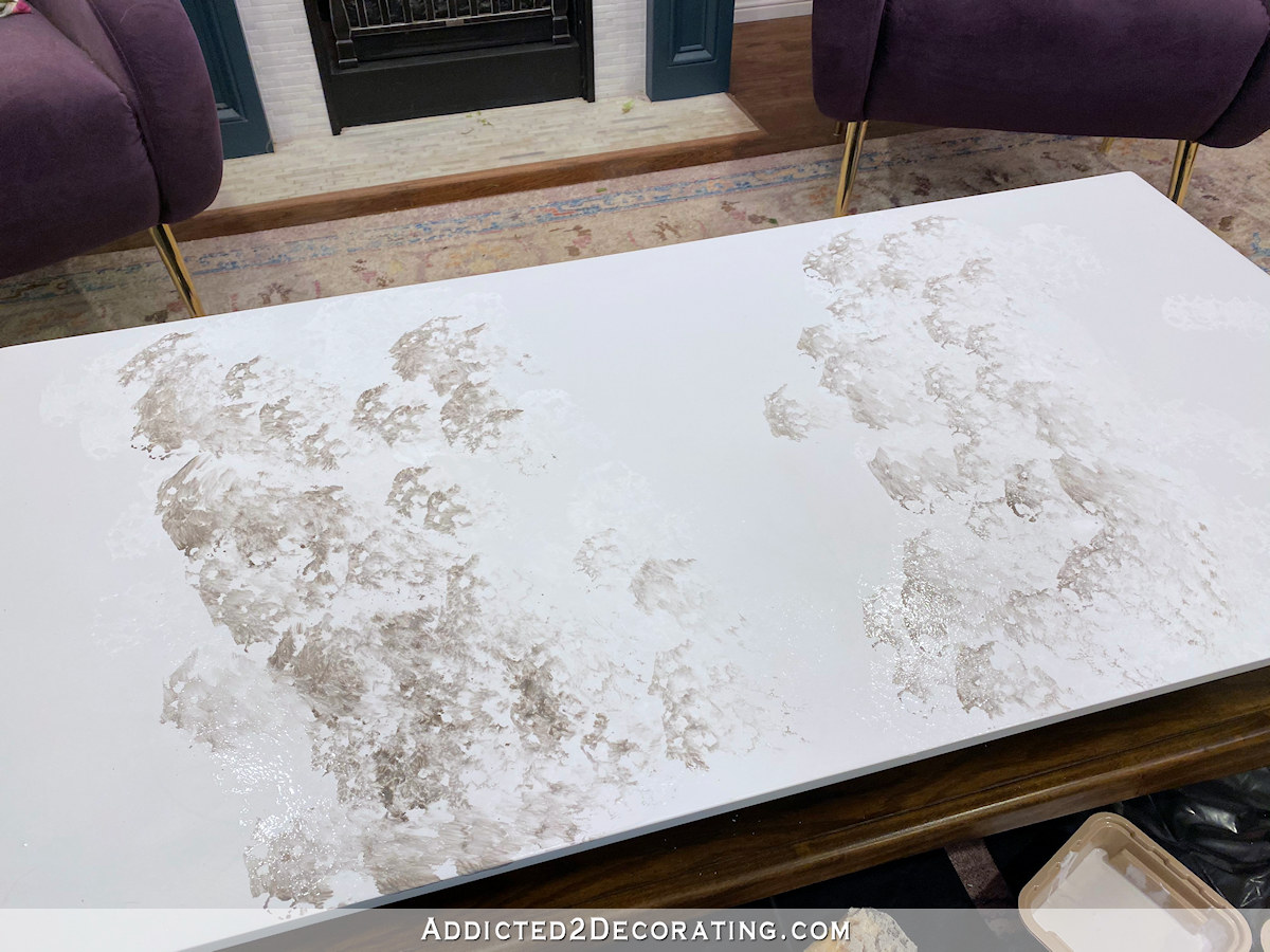 diy faux marble coffee table - 4 - sponge in gray paint