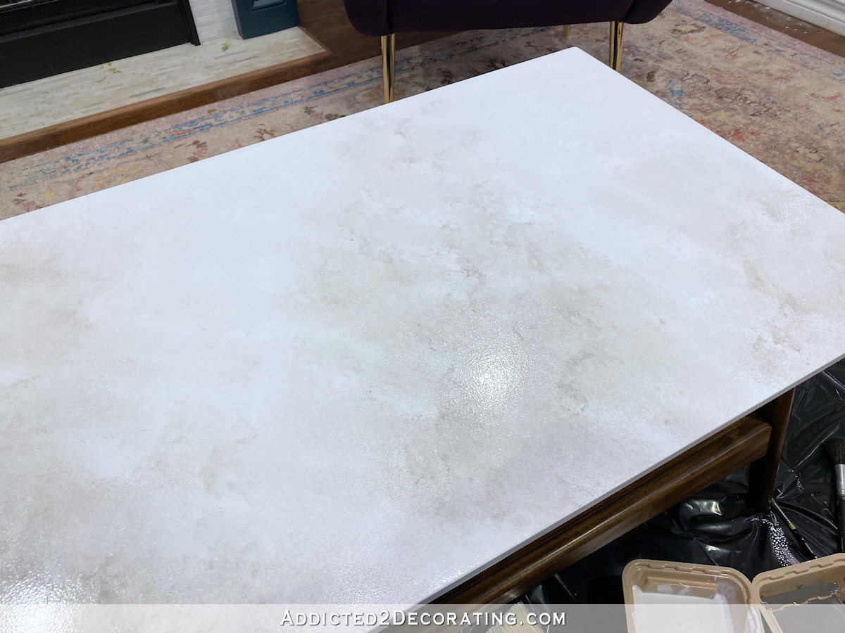 diy faux marble coffee table - 7 - white and gray blended together