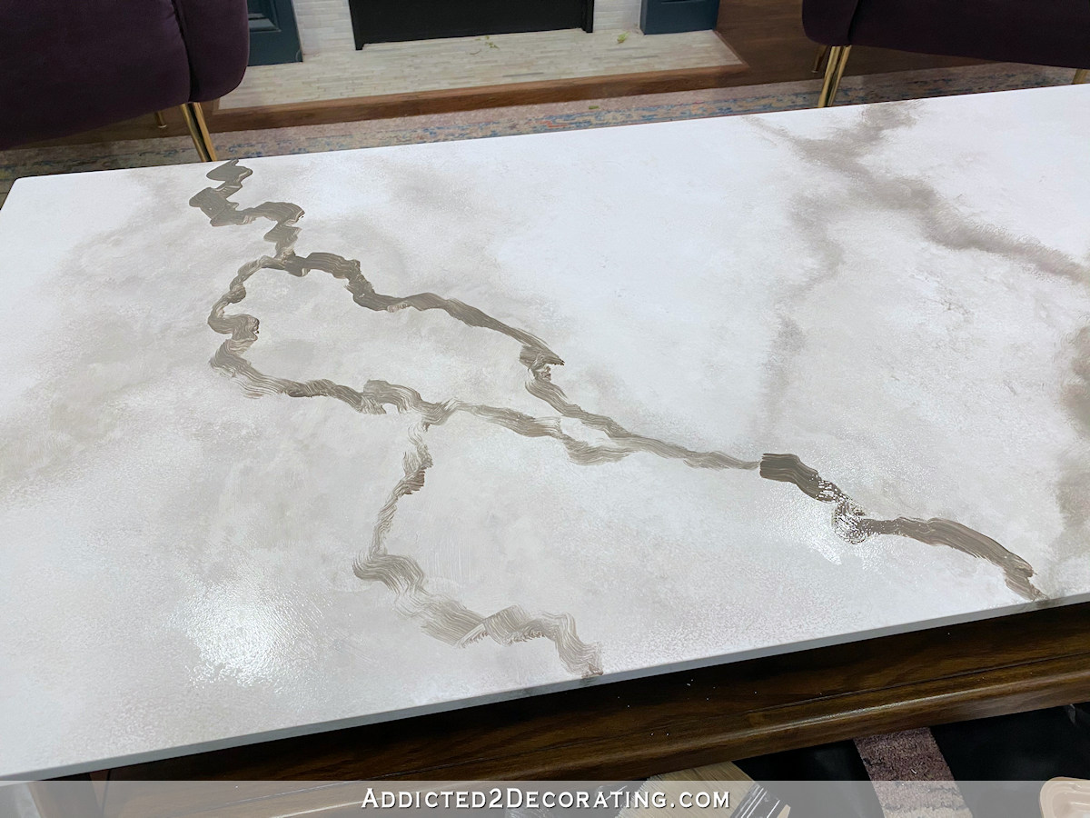 diy faux marble coffee table - 8 - paint larger gray veins