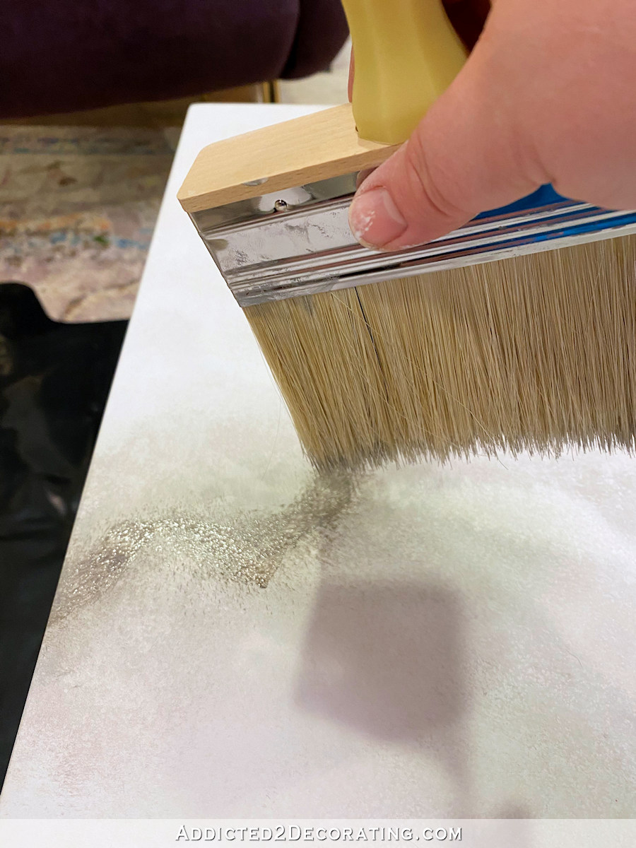 diy faux marble coffee table - 9 - use large brush to soften thick vens