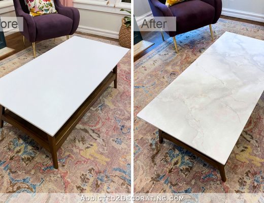 diy faux marble coffee table top - before and after