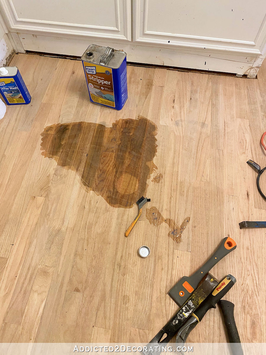 refinishing the hallway red oak hardwood floor - 1 - removing a paint stain