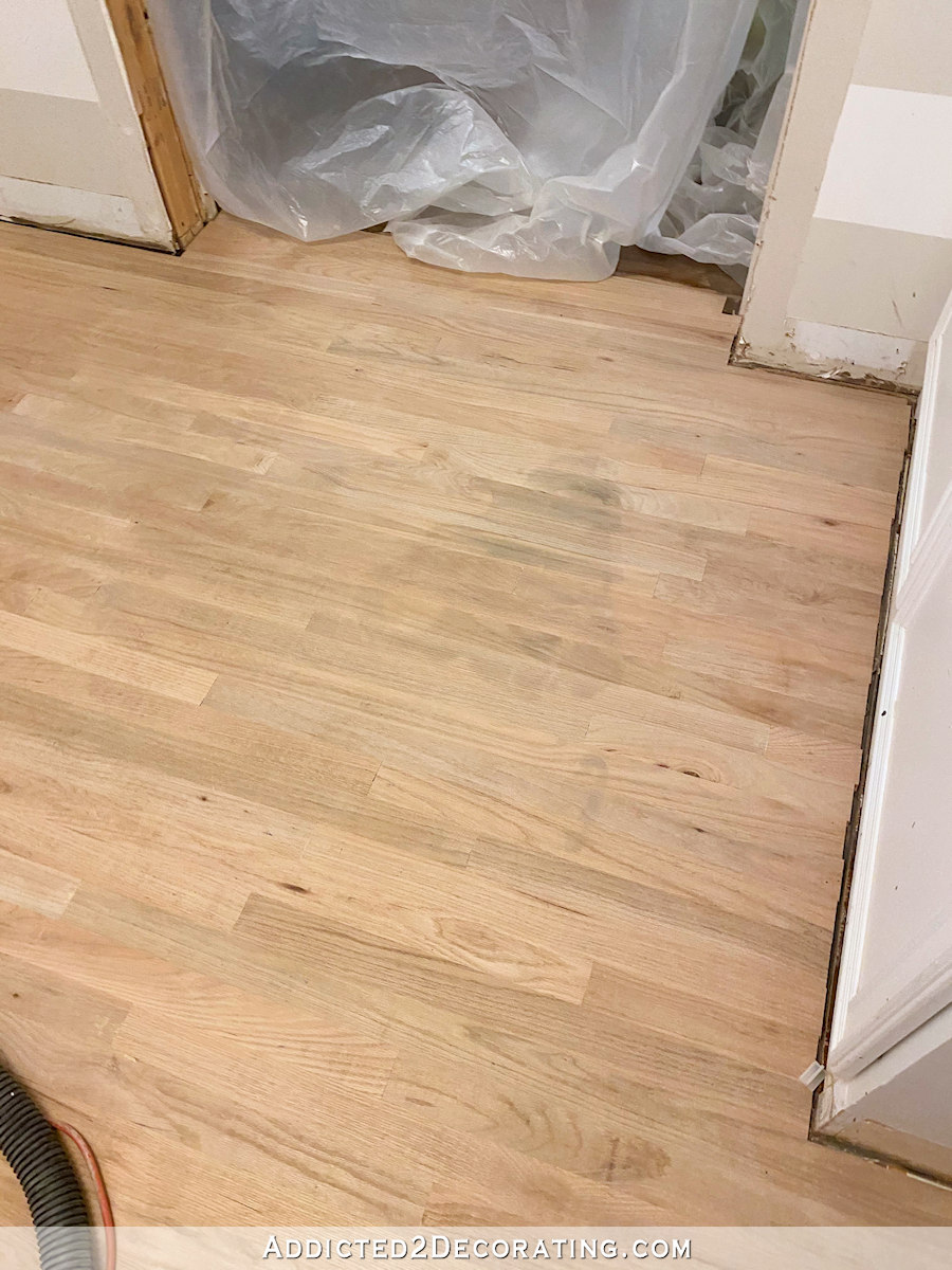 refinishing the hallway red oak hardwood floor - 2 - removing a paint stain