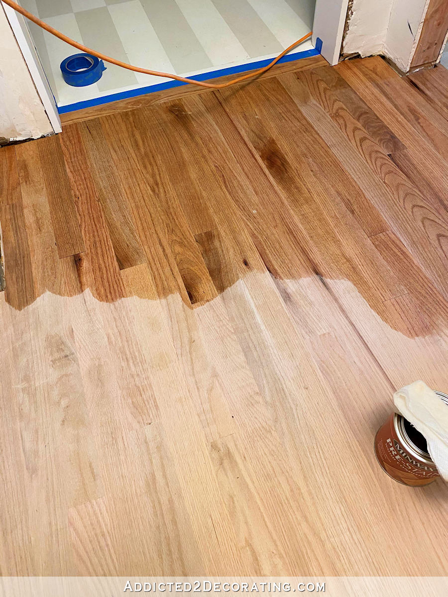 refinishing the hallway red oak hardwood floor - 3