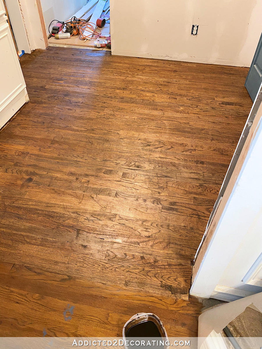 refinishing the hallway red oak hardwood floor - 4