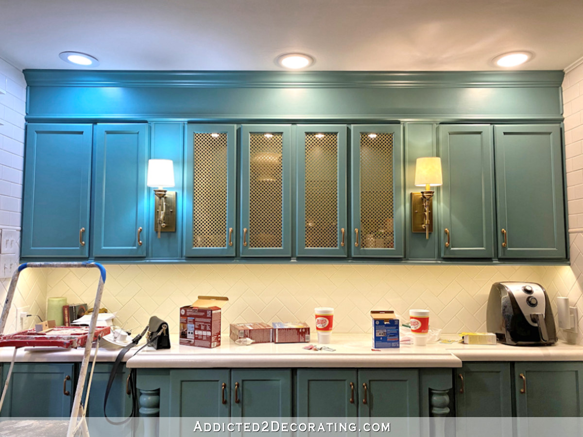 kitchen with old and new lighting