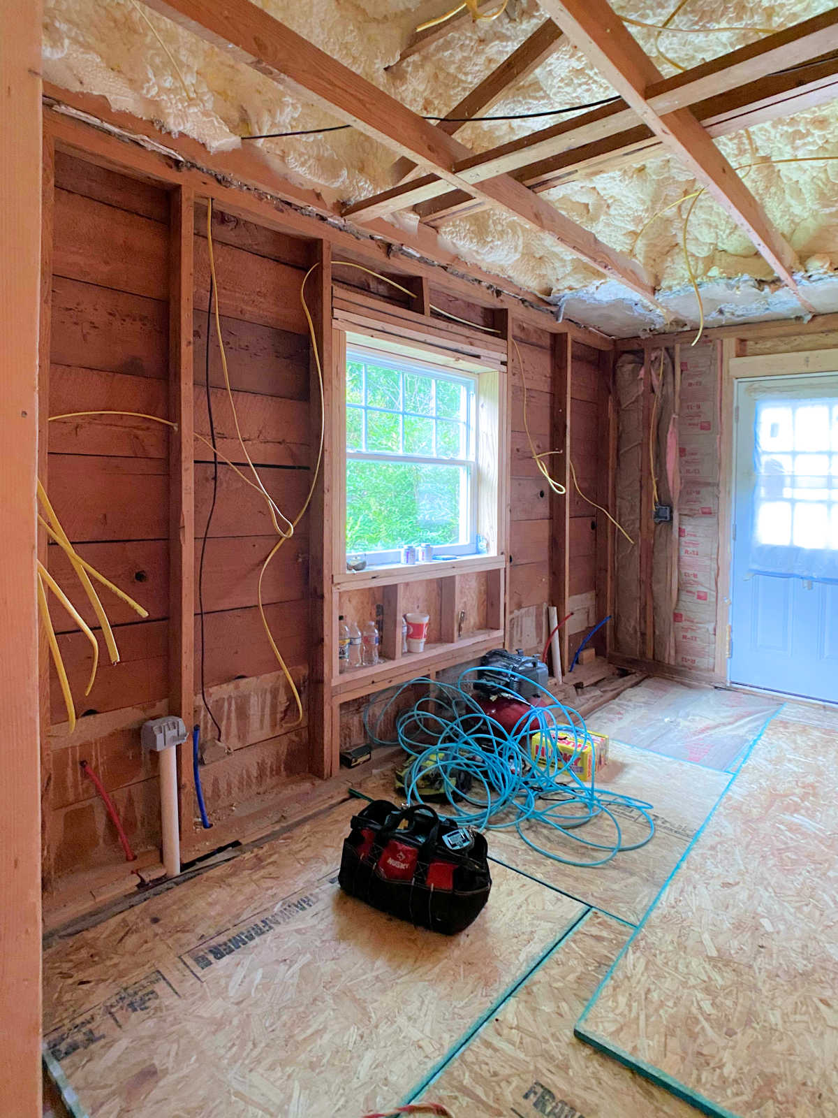 master bathroom progress with subfloor