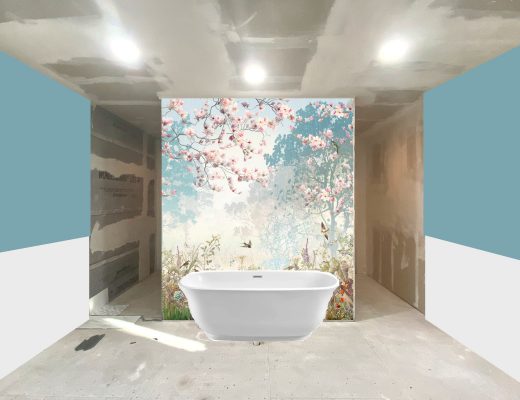 bathtub wall with floor to ceiling wall mural