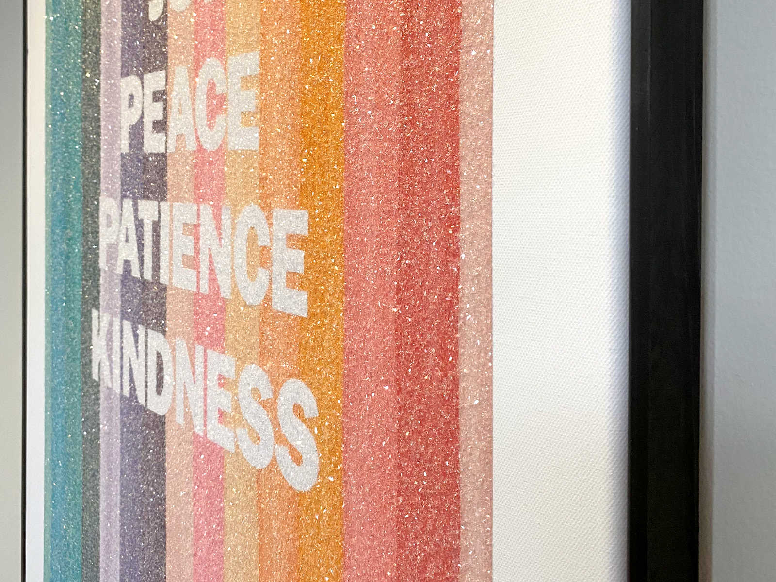 DIY colorful cut glass glitter artwork - closeup view