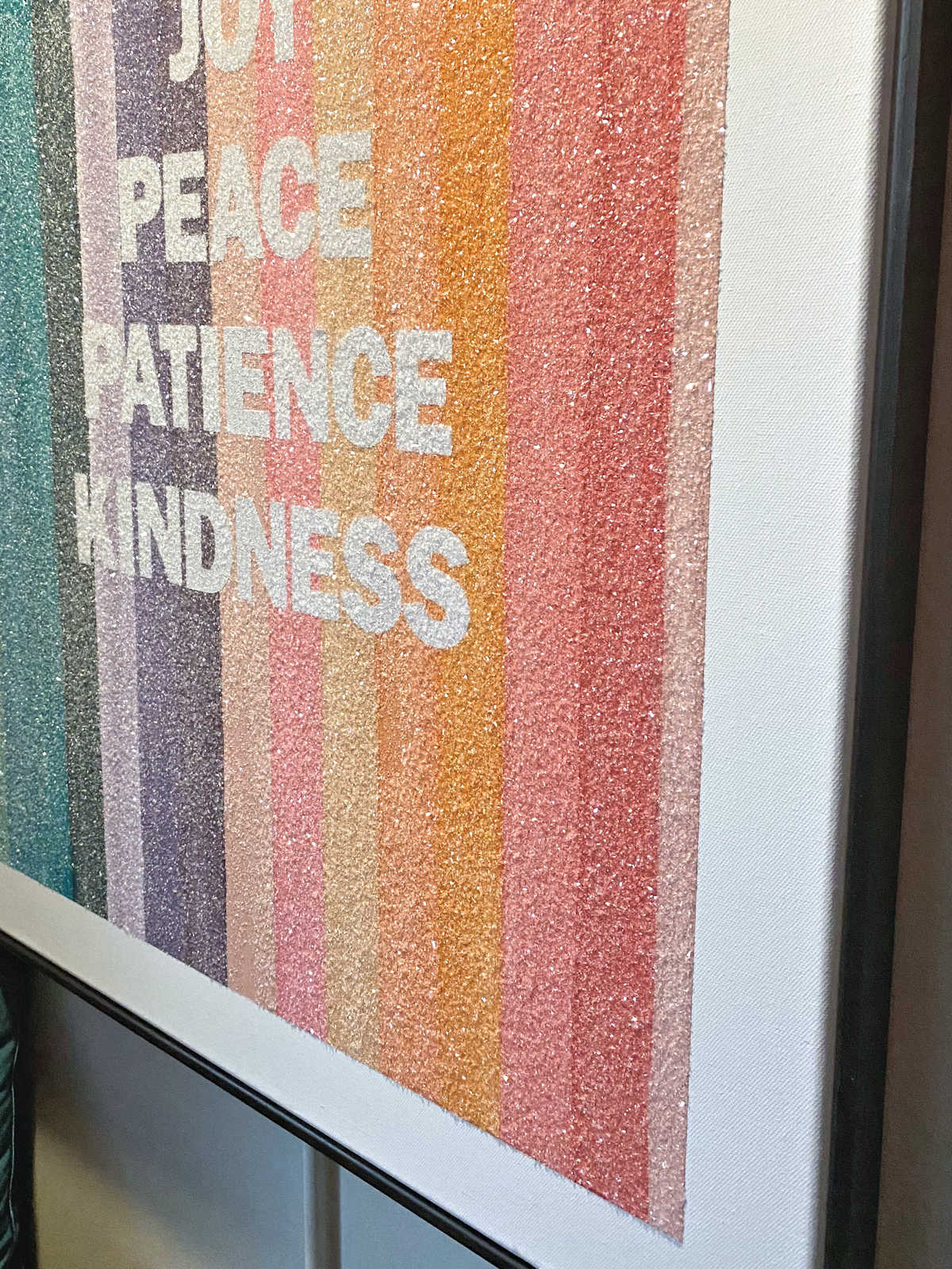 DIY colorful cut glass glitter artwork - closeup view