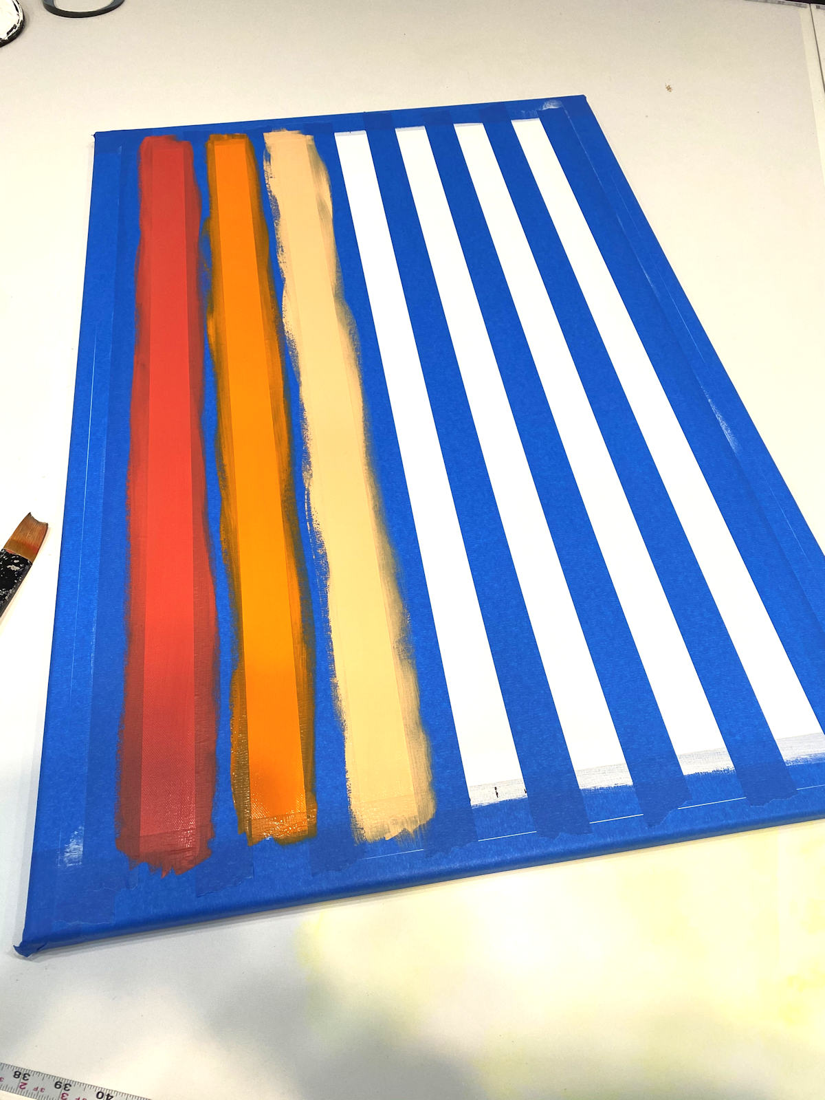 DIY colorful cut glass glitter artwork - step 3 - tape off and paint colorful stripes