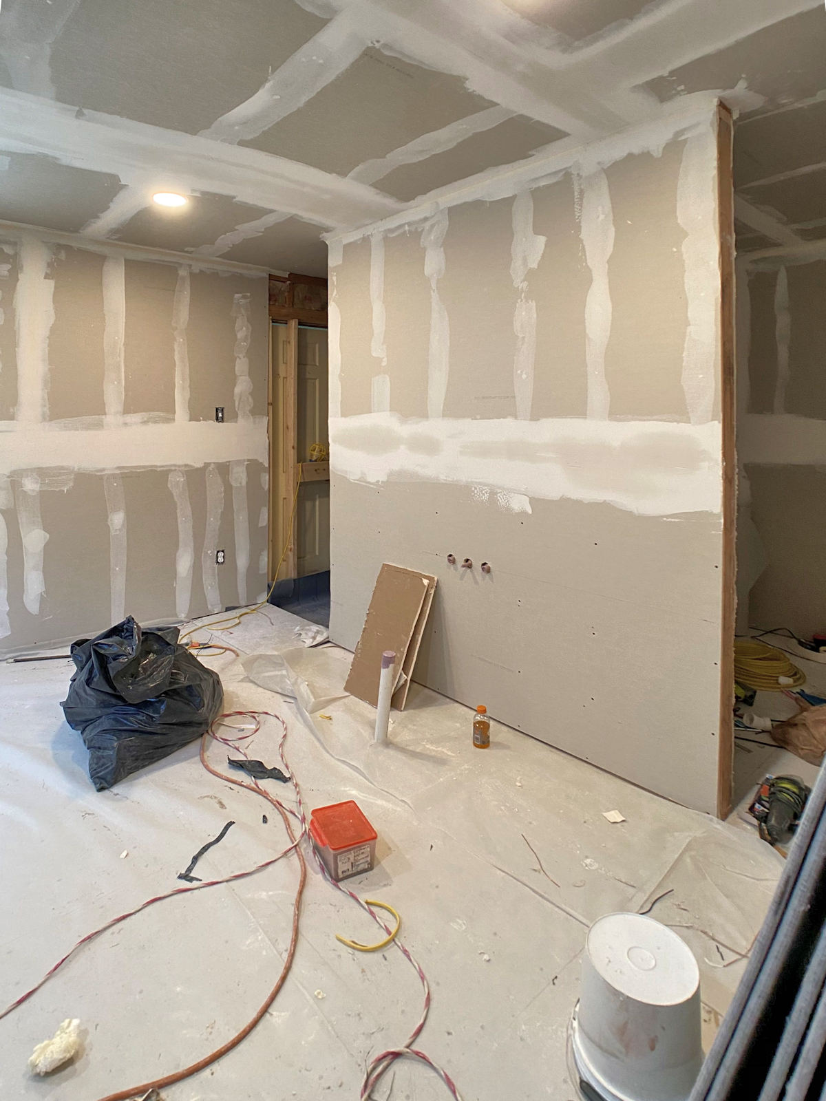 Master Bathroom — We Have Drywall And Lights!
