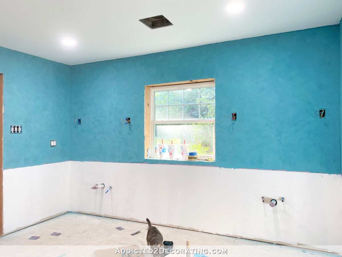 diy teal venetian plaster finish on bathroom walls - 5