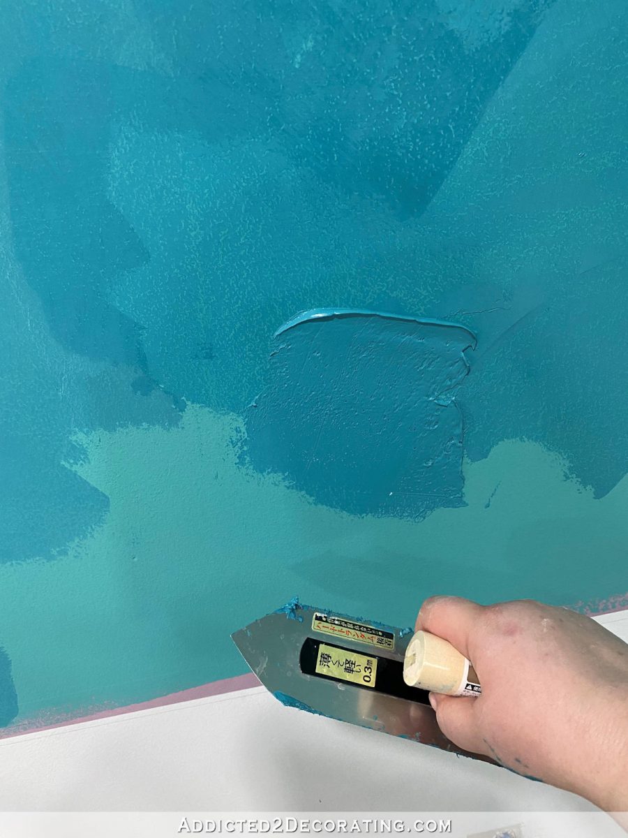 diy teal venetian plaster finish on bathroom walls - the process - 6