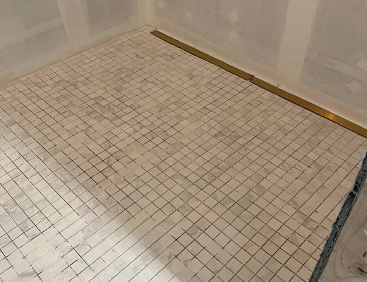 finished tiling job on curbless shower floor