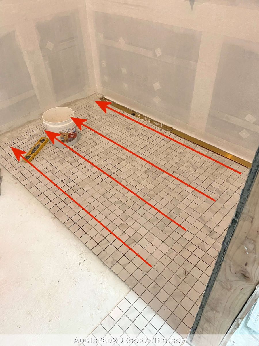 how I tiles a large curbless shower floor