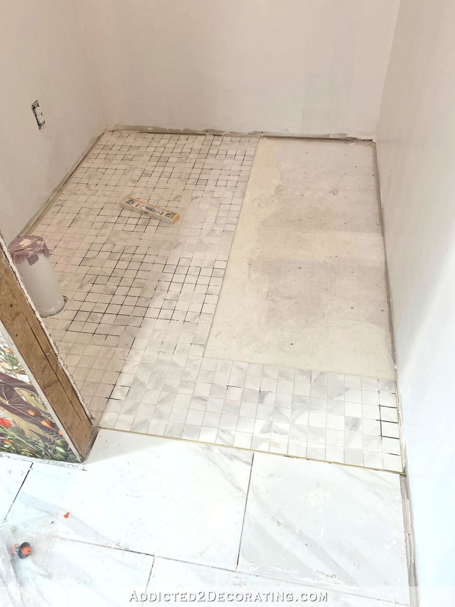 tiling the bathroom floor - progress 6