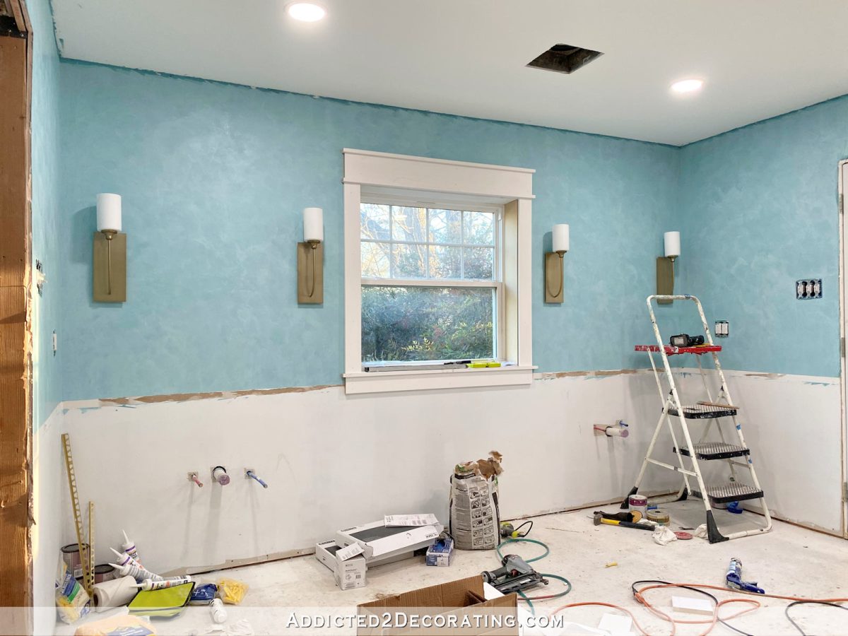 bathroom progress - vanity sconces installed