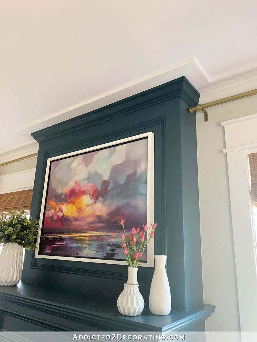 three ways to enhance the look of plain crown molding - 2 - living room trim above fireplace