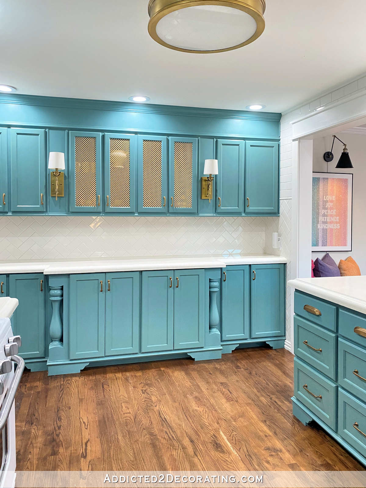 unfinished stock oak cabinets used in my kitchen remodel, painted and clear coated with General Finishes HIgh Performance Topcoat in a flat finish