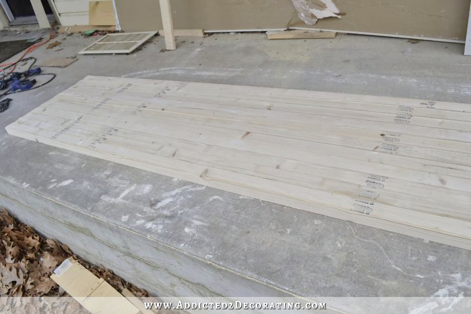 DIY butcher block countertop - assemble the boards using wood glue and pocket screws drilled with a 