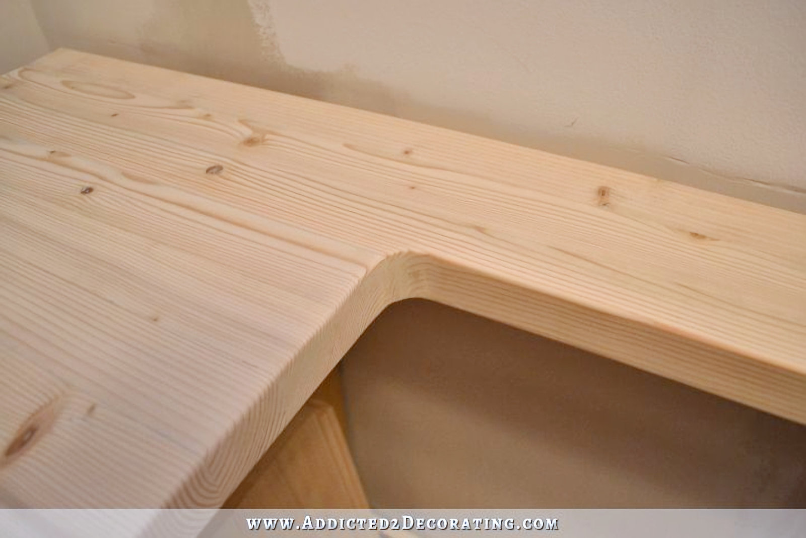 DIY butcherblock style countertop - close up view after wood filler and sanding