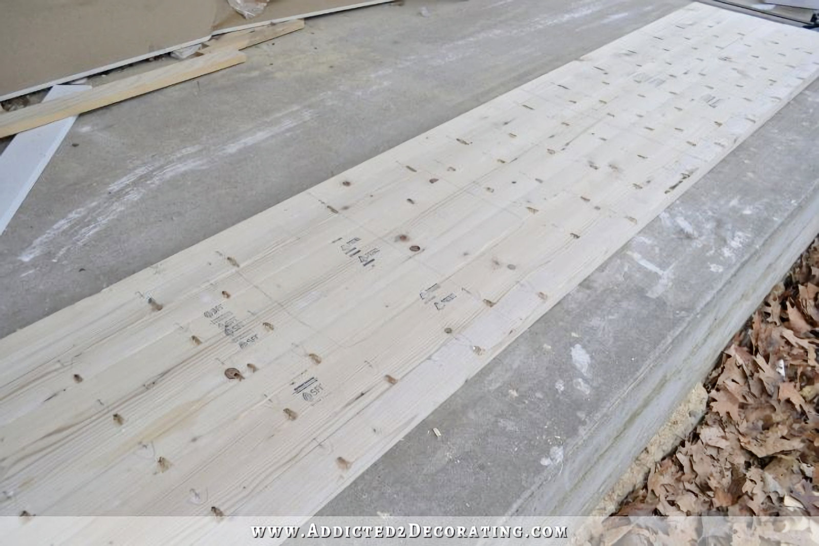 bottom side of DIY butcherblock countertop right after assembly