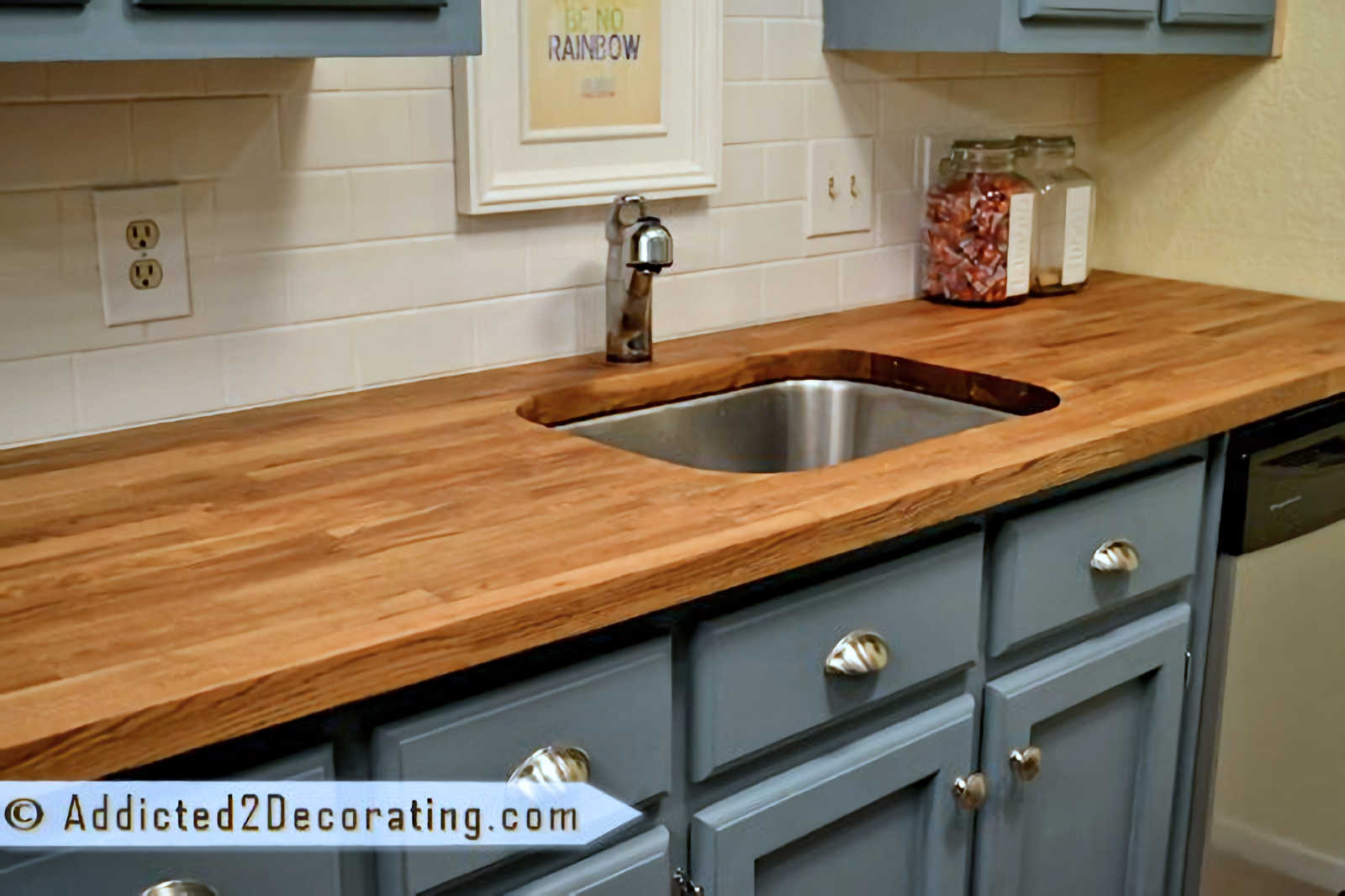 IKEA butcher block countertops sealed with mineral oil only -- the best and easiest way to seal wood countertops!