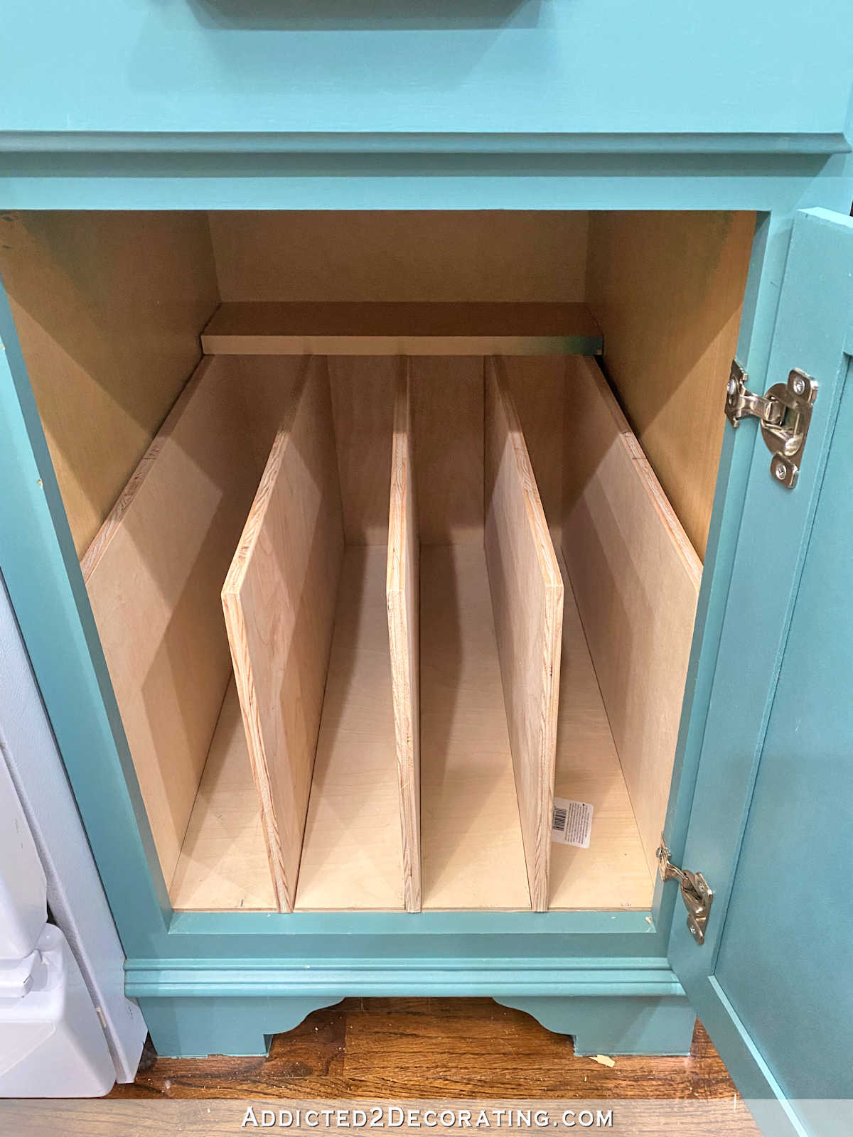 DIY pan organizer -- dry fit all of the pieces together before cutting the sides and dividers