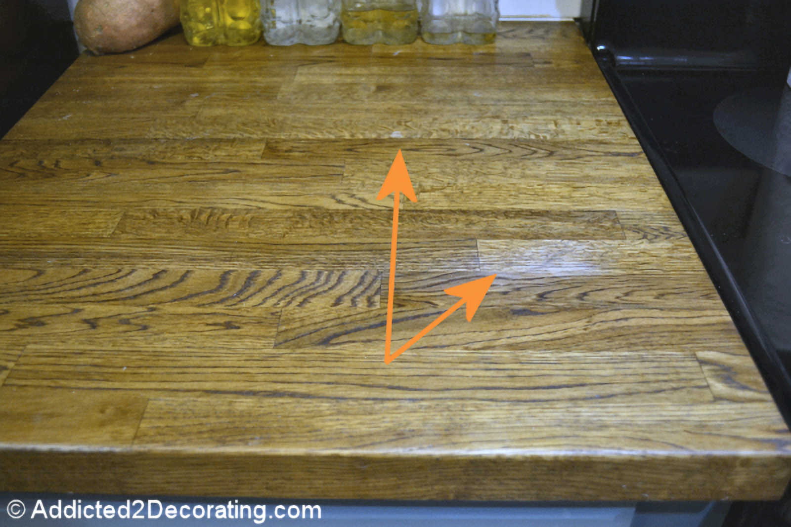 Waterlox finish comes off of butcher block countertops with scratchy side of dish sponge