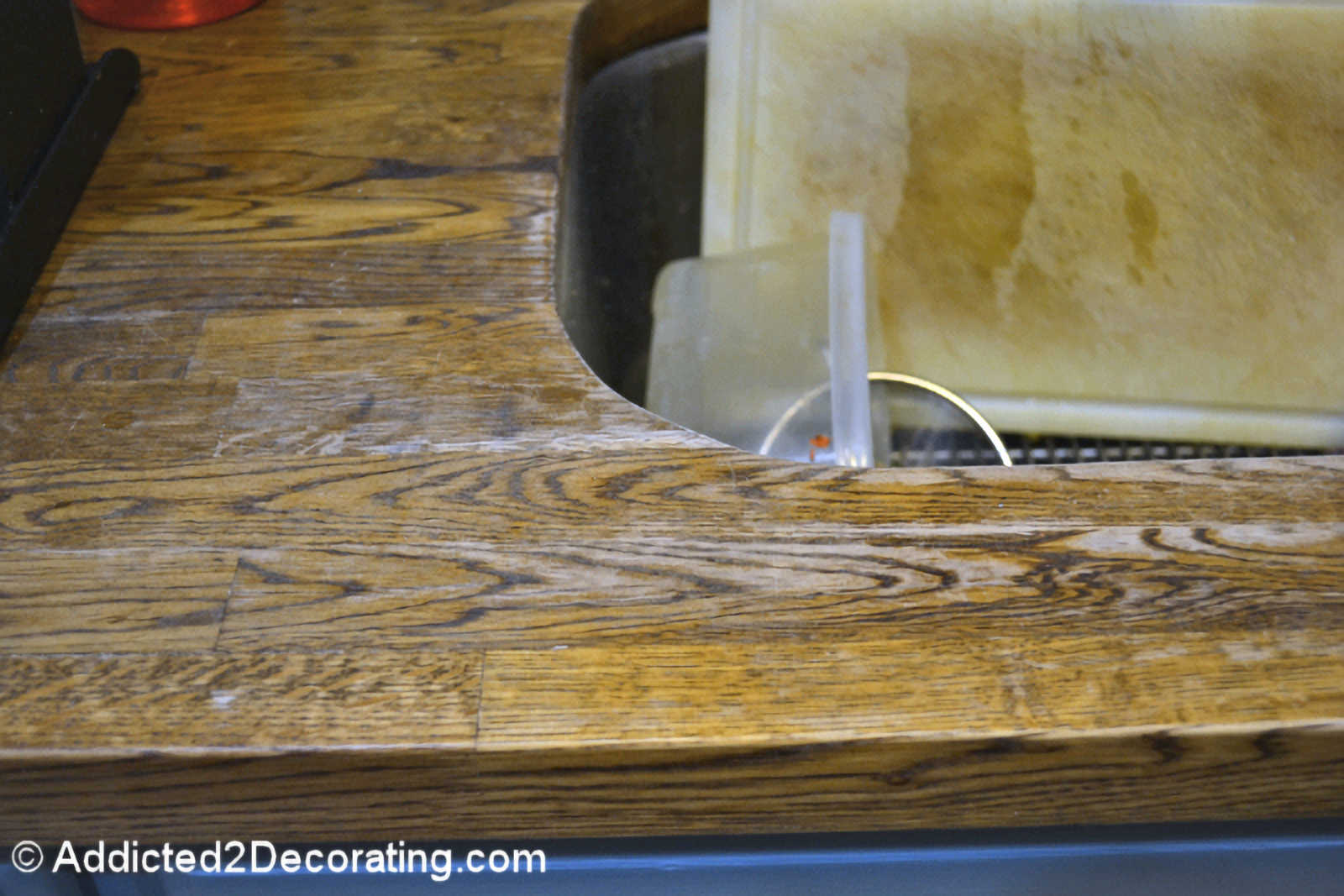 Finish wearing off of butcher block countertop around sink area