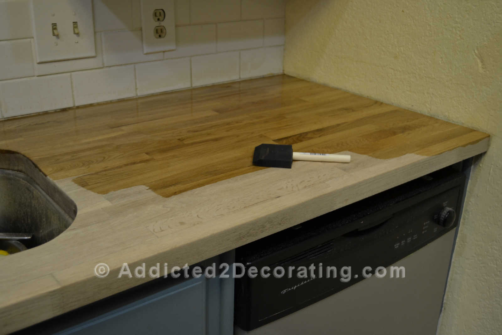 Before staining butcher block countertops, use wood conditioner to prevent blotchiness in stained finish