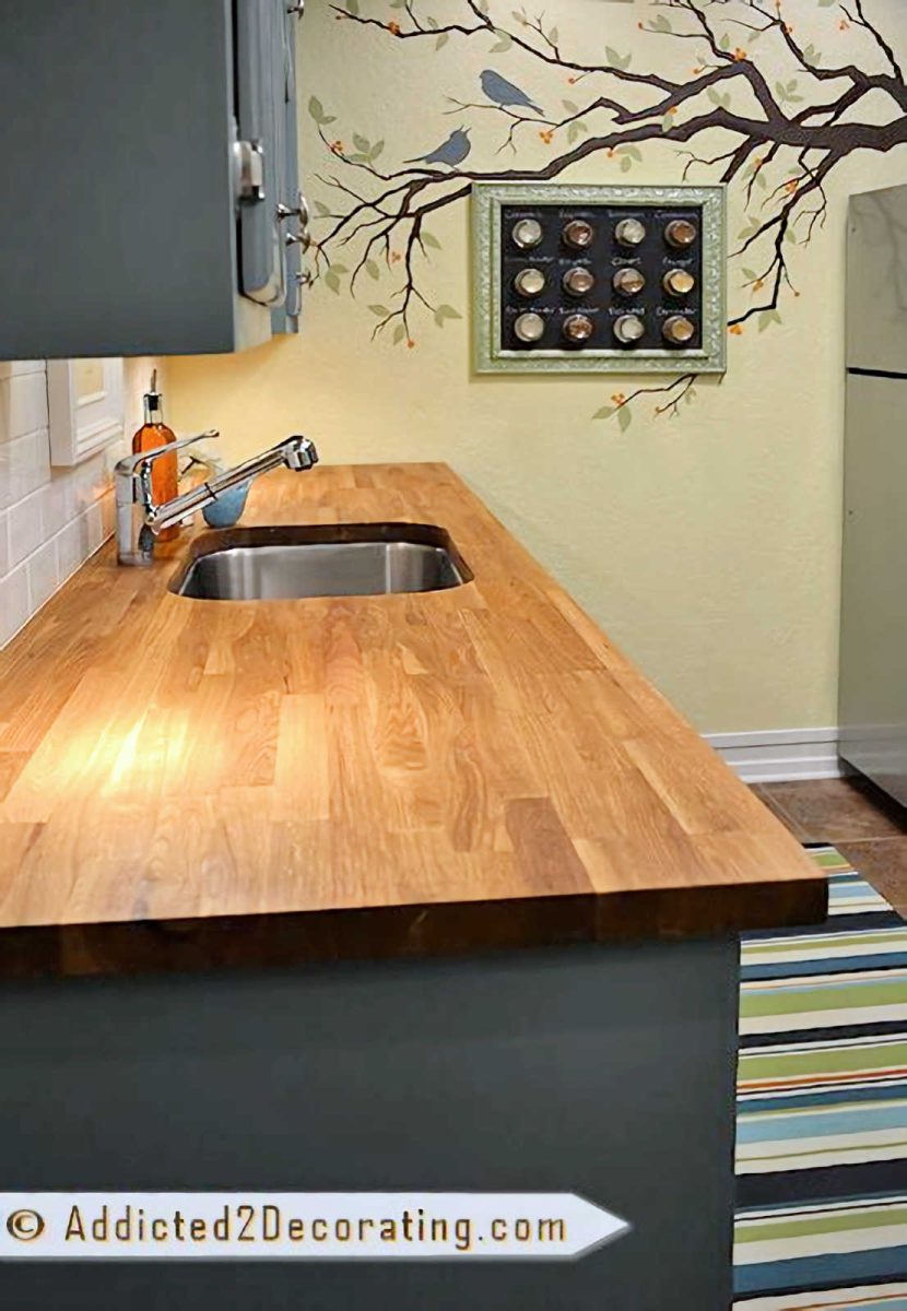 butcherblock countertops used in condo kitchen makeover