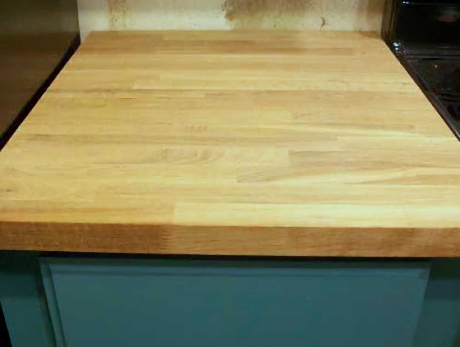 My new IKEA Numerar oak butcher block countertops without any finish on them -- right out of the box